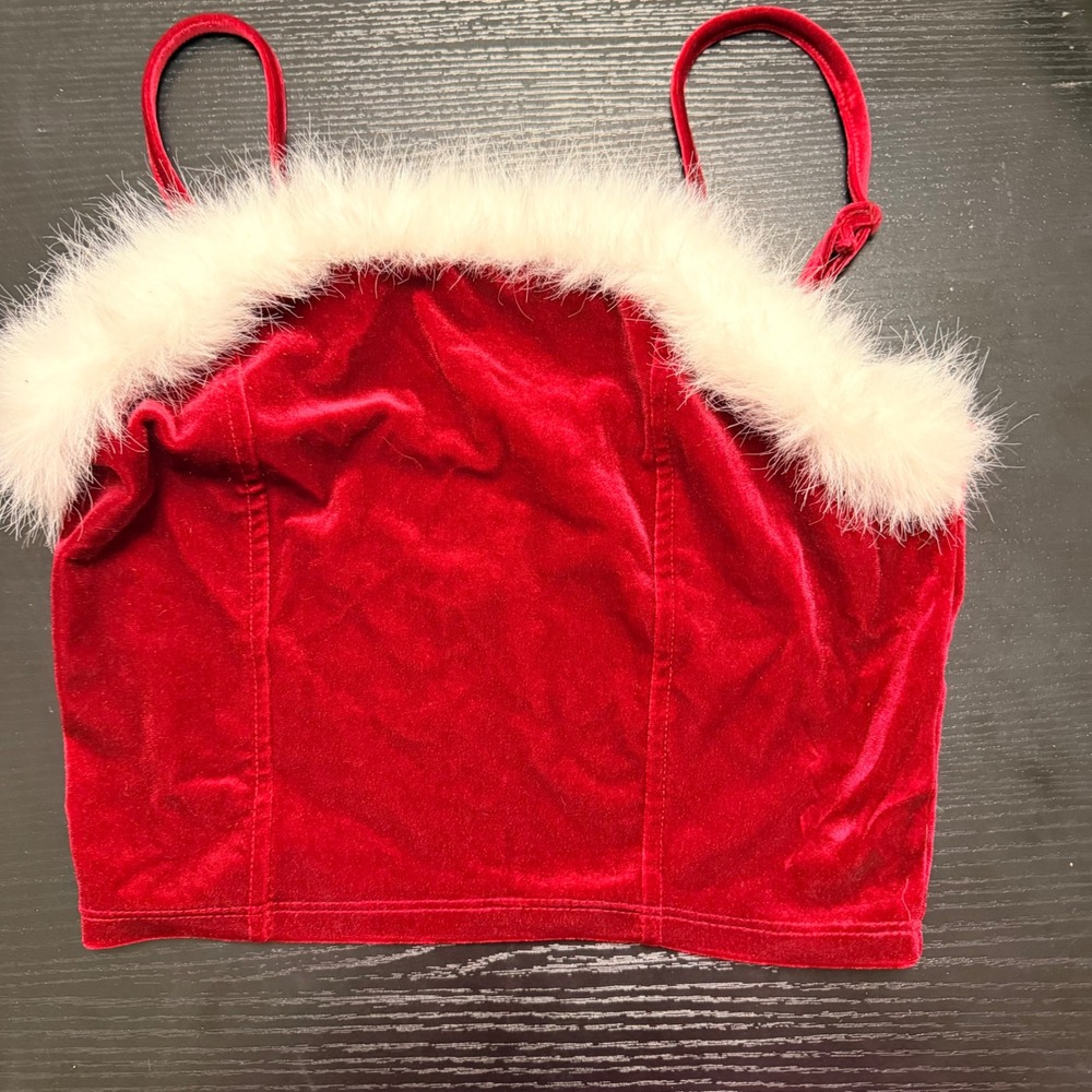 Wallflower‎ Red Velvet Faux Fur Trim Cami Crop Top Small Y2K Holiday Festive